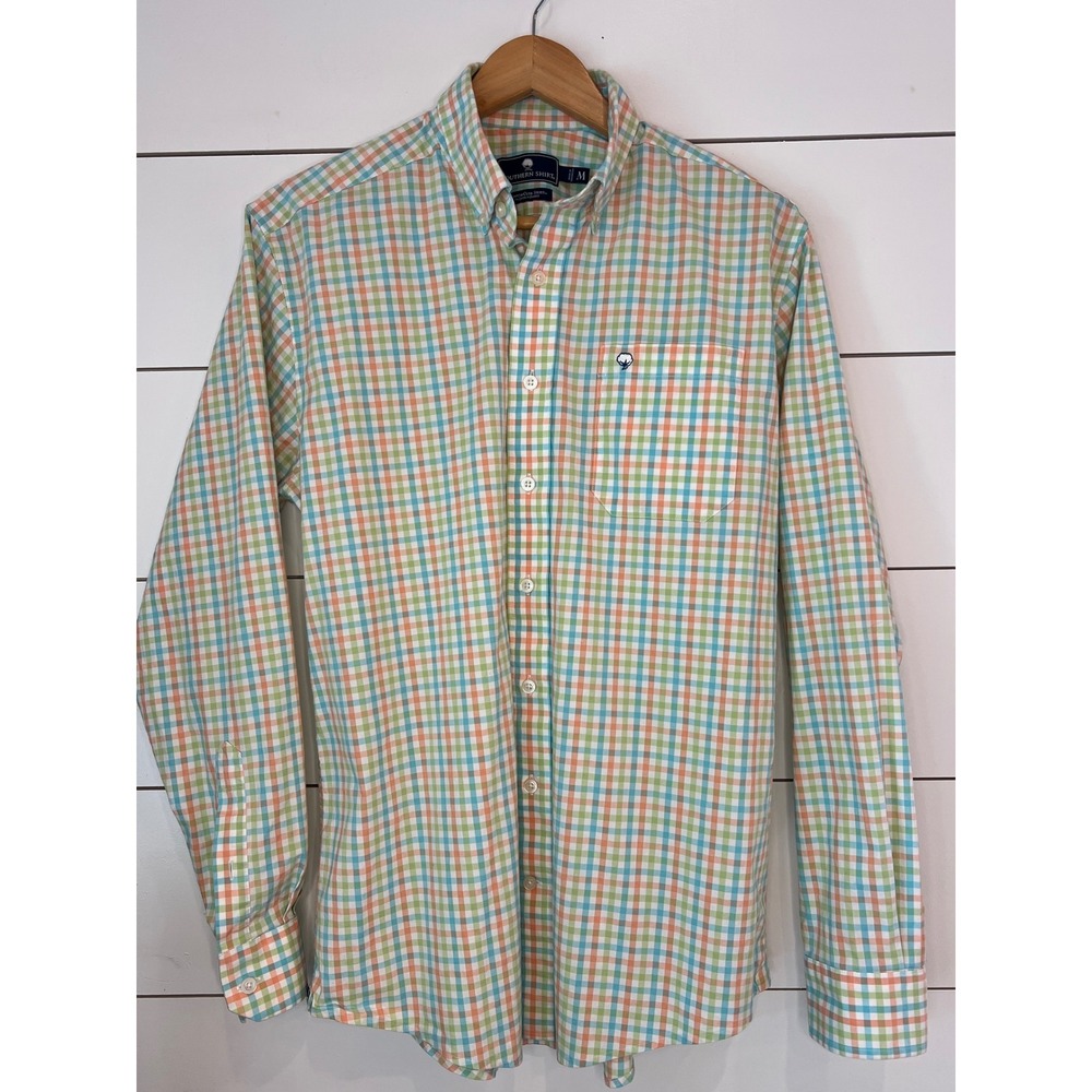 Southern Shirt Mens Medium Cotton‎ Gingham Plaid Button Down Shirt preppy